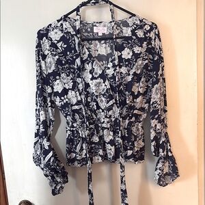 Floral Navy and White Women's Top